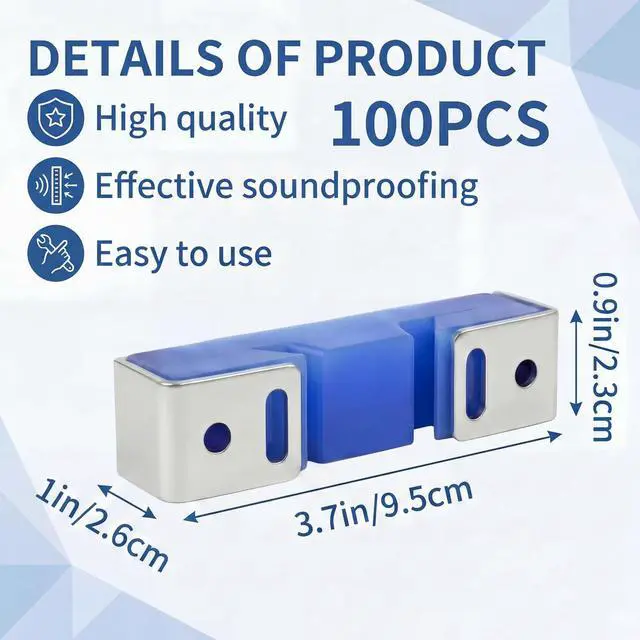 Alt view image 2 of 7 - 100 Pack Blue Sound Isolation Clips - Full Rubber Sound Blocking Clips for Resilient Channel,Heavy-Duty Support Noise Reduction for Home Studio, Theater, Apartment Walls & Ceilings