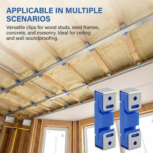 Alt view image 6 of 7 - 100 Pack Blue Sound Isolation Clips - Full Rubber Sound Blocking Clips for Resilient Channel,Heavy-Duty Support Noise Reduction for Home Studio, Theater, Apartment Walls & Ceilings