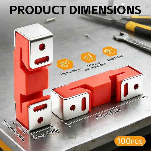 Alt view image 2 of 7 - 100 Pack Sound Isolation Clips for Resilient Channel, Rubber Mounts | Rubber Mounting Clips for Wall and Ceiling Sound Control Projects in Homes, Offices, Apartments and Studios