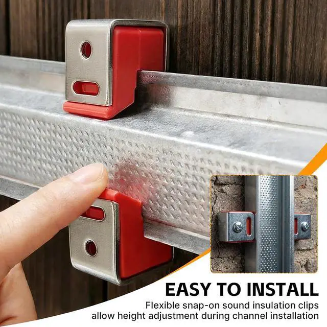 Alt view image 4 of 7 - 100 Pack Sound Isolation Clips for Resilient Channel, Rubber Mounts | Rubber Mounting Clips for Wall and Ceiling Sound Control Projects in Homes, Offices, Apartments and Studios