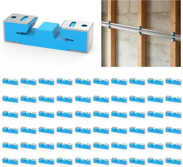 Main image of 60 Pack Sound Isolation Clips, Blue Full Rubber Sound Blocking Clips for Soundproofing Resilient Channel, Reduce Noise for Home Theater, Apartment Walls and Ceilings, Recording Studio