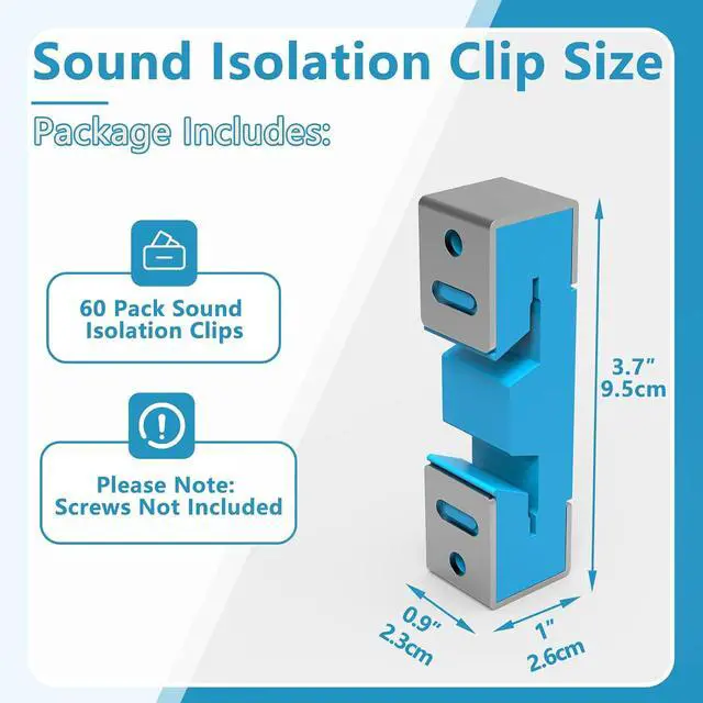Alt view image 2 of 7 - 60 Pack Sound Isolation Clips, Blue Full Rubber Sound Blocking Clips for Soundproofing Resilient Channel, Reduce Noise for Home Theater, Apartment Walls and Ceilings, Recording Studio