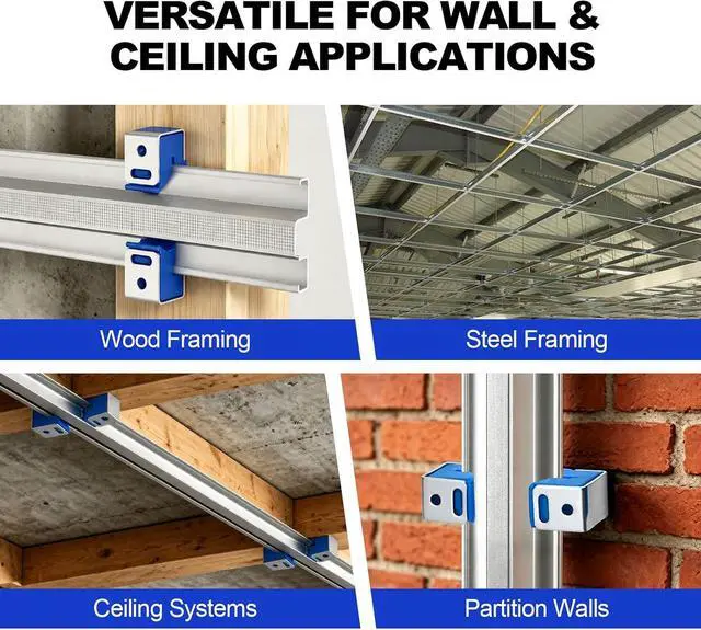 Alt view image 6 of 7 - Sound Isolation Clips for Resilient Channel, Blue, 50 of Pack | Impact Noise Reduction, Rust-Resistant Steel Frame, Fits Standard Resilient Channels, Wood or Steel Framing, DIY Installation