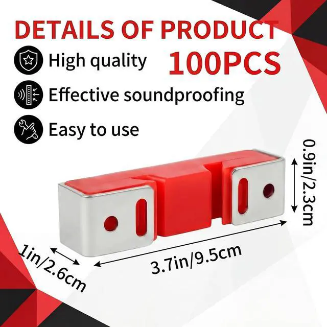 Alt view image 2 of 7 - 100 Pack Red Sound Isolation Clips - Full Rubber Sound Blocking Clips for Resilient Channel,Heavy-Duty Support Noise Reduction for Home Studio, Theater, Apartment Walls & Ceilings