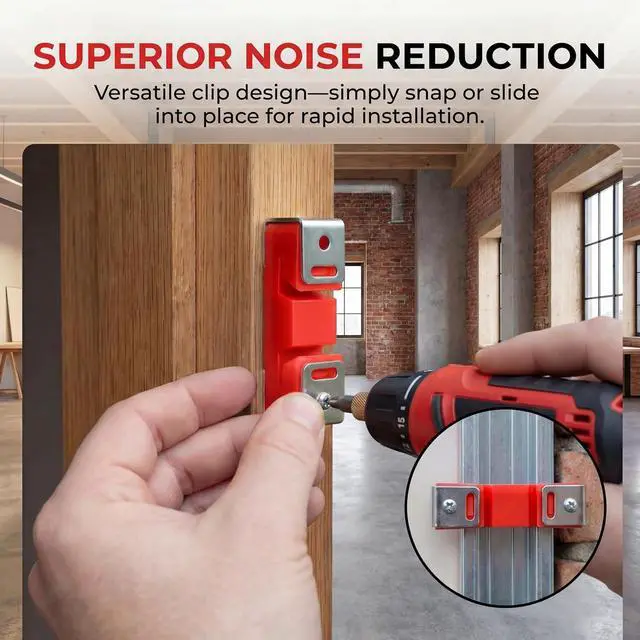 Alt view image 4 of 7 - 100 Pack Red Sound Isolation Clips - Full Rubber Sound Blocking Clips for Resilient Channel,Heavy-Duty Support Noise Reduction for Home Studio, Theater, Apartment Walls & Ceilings