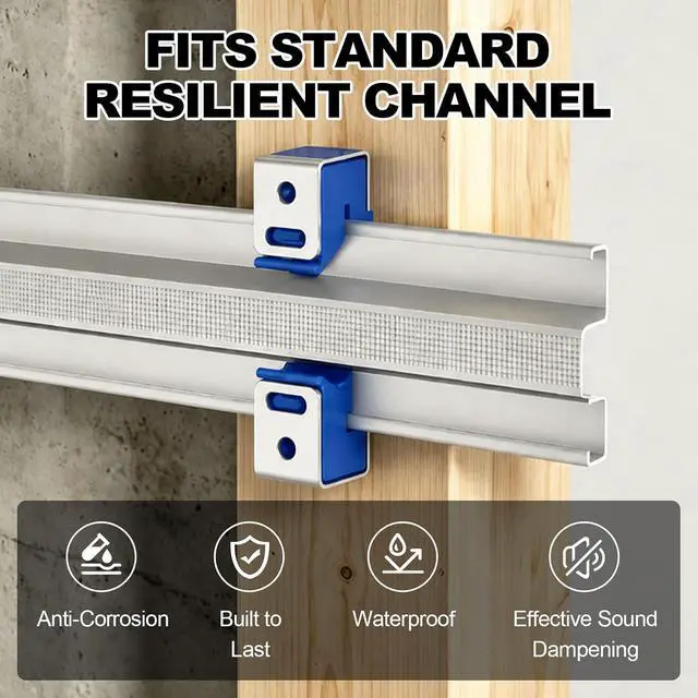 Alt view image 3 of 7 - Sound Isolation Clips for Resilient Channel, Blue, 50 of Pack | Impact Noise Reduction, Rust-Resistant Steel Frame, Fits Standard Resilient Channels, Wood or Steel Framing, DIY Installation