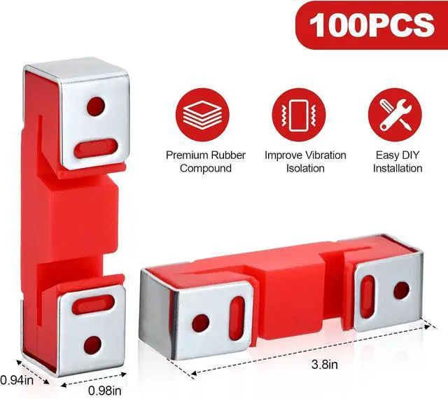 Alt view image 2 of 7 - Sound Isolation Clips for Resilient Channel, Red, 50 of Pack | Impact Noise Reduction, Rust-Resistant Steel Frame, Fits Standard Resilient Channels, Wood or Steel Framing, DIY Installation