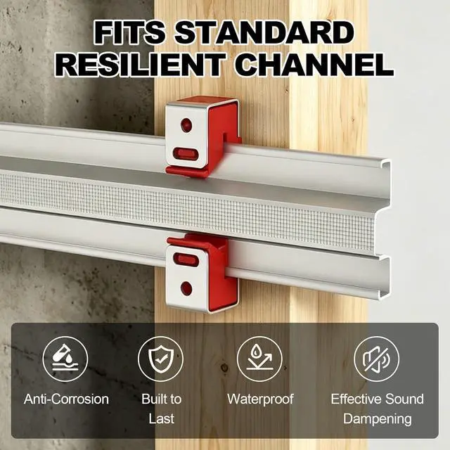 Alt view image 3 of 7 - Sound Isolation Clips for Resilient Channel, Red, 50 of Pack | Impact Noise Reduction, Rust-Resistant Steel Frame, Fits Standard Resilient Channels, Wood or Steel Framing, DIY Installation