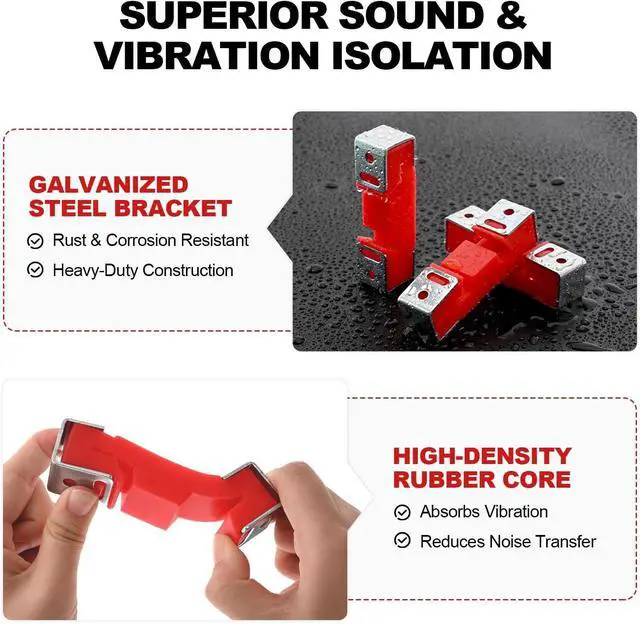 Alt view image 5 of 7 - Sound Isolation Clips for Resilient Channel, Red, 50 of Pack | Impact Noise Reduction, Rust-Resistant Steel Frame, Fits Standard Resilient Channels, Wood or Steel Framing, DIY Installation