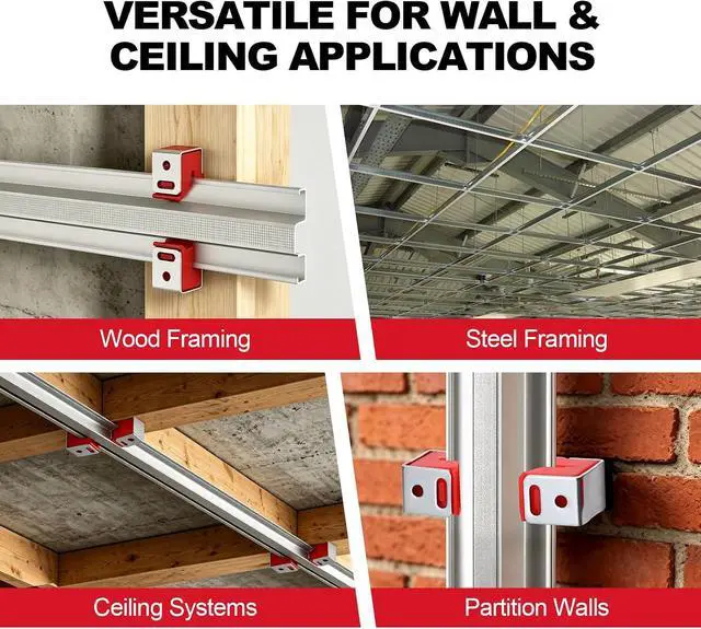 Alt view image 6 of 7 - Sound Isolation Clips for Resilient Channel, Red, 50 of Pack | Impact Noise Reduction, Rust-Resistant Steel Frame, Fits Standard Resilient Channels, Wood or Steel Framing, DIY Installation