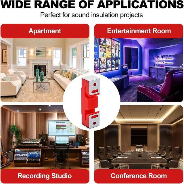 Alt view image 7 of 7 - Sound Isolation Clips for Resilient Channel, Red, 50 of Pack | Impact Noise Reduction, Rust-Resistant Steel Frame, Fits Standard Resilient Channels, Wood or Steel Framing, DIY Installation
