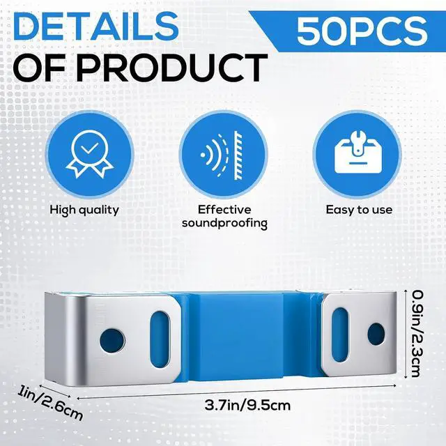 Alt view image 2 of 6 - 50 Pack Sound Isolation Clips Sound Proofing Mounting Blocking Clips Reduce Noisy Neighbor Soundproofing Resilient Channel for Home Office Apartment Recording Studio Walls and Ceilings (Blue)