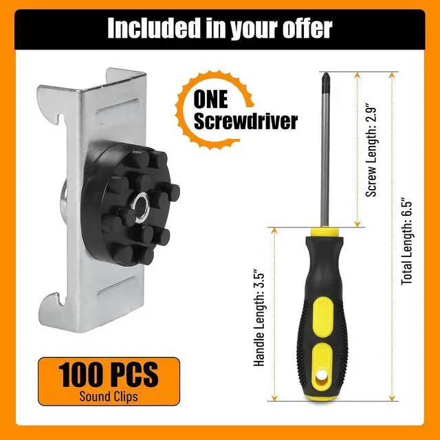 Alt view image 2 of 7 - Sound Isolation Clips - 100 pack - Resilient Channel Mounting Clip - Reduces Noise from Noisy Neighbours - Drywall Soundproofing For Walls and Ceiling Insulation - Screwdriver Included