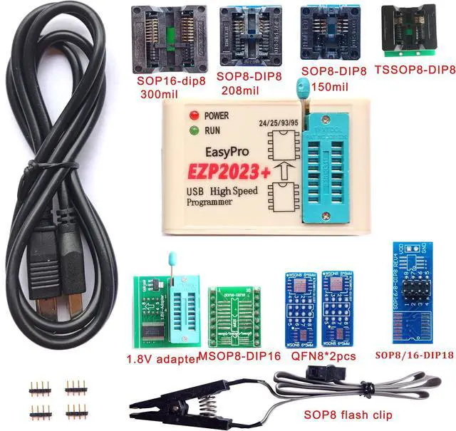 Alt view image 2 of 5 - EZP2023 Programmer USB SPI 9 Adapters EZP2019 Upgraded Chip Writer Reader IC Test Clip 24 25 93 95 EEPROM Flash Bios Minipro Socket