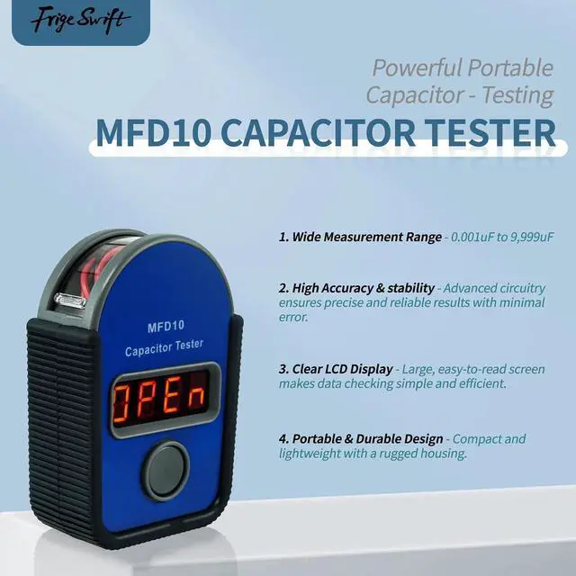 Alt view image 2 of 7 - MFD10 Digital Capacitor Tester with LED Display 0.001-9999F, ±5% Accuracy | Capacitance meter 0.001F to 9999F high precision stable large clear LCD portable rugged compact lightweight design