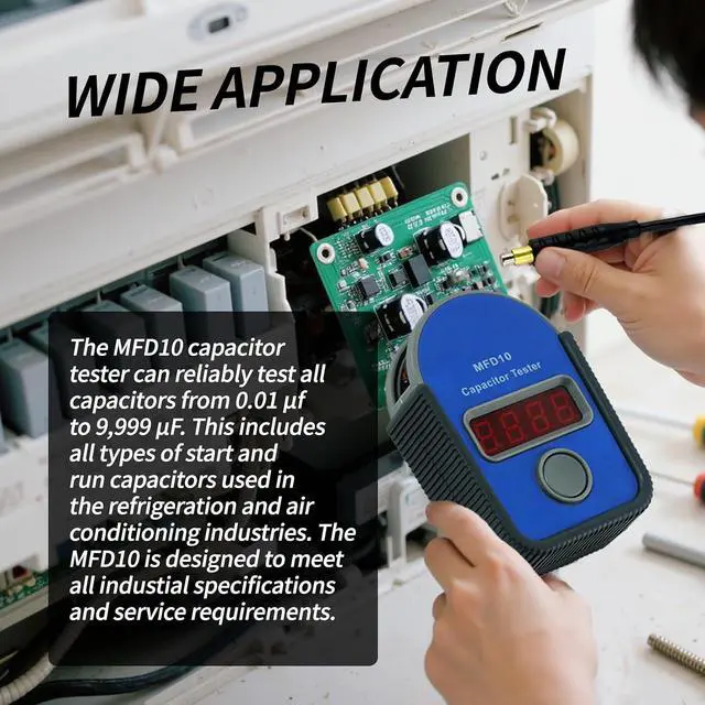 Alt view image 4 of 7 - MFD10 Digital Capacitor Tester with LED Display 0.001-9999F, ±5% Accuracy | Capacitance meter 0.001F to 9999F high precision stable large clear LCD portable rugged compact lightweight design