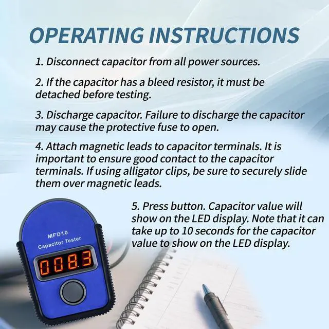 Alt view image 6 of 7 - MFD10 Digital Capacitor Tester with LED Display 0.001-9999F, ±5% Accuracy | Capacitance meter 0.001F to 9999F high precision stable large clear LCD portable rugged compact lightweight design