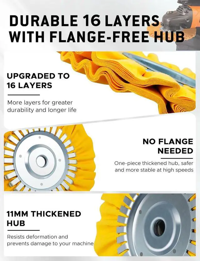 Alt view image 4 of 7 - 10PCS 8" Airway Buffing Wheel Kit, 16-Ply Aluminum Wheel Polish Kit in 5/8 inch Arbor, Polishing Compound and Aluminum Metal Polishing Wheel Kit for Angle Grinder, Metal Buffing Wheel Kit