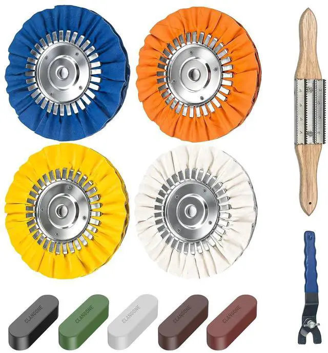Main image of 11PCS 8" Airway Buffing Wheels with Flange-Free One-Piece Hub | Flange-Free Installation | 5/8" Arbor Hole | 11mm Thickened Hub | Aluminum Polishing Kit | Mirror Finish | Angle Grinder