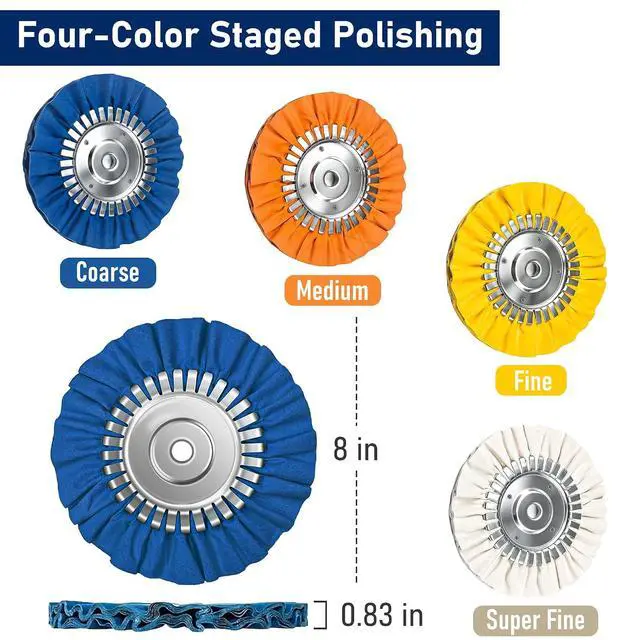 Alt view image 2 of 7 - 11PCS 8" Airway Buffing Wheels with Flange-Free One-Piece Hub | Flange-Free Installation | 5/8" Arbor Hole | 11mm Thickened Hub | Aluminum Polishing Kit | Mirror Finish | Angle Grinder