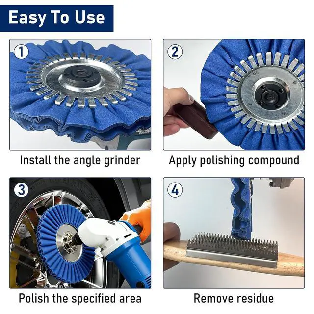 Alt view image 6 of 7 - 11PCS 8" Airway Buffing Wheels with Flange-Free One-Piece Hub | Flange-Free Installation | 5/8" Arbor Hole | 11mm Thickened Hub | Aluminum Polishing Kit | Mirror Finish | Angle Grinder
