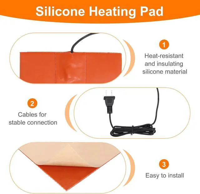 Alt view image 3 of 5 - Silicone Heating Pad, 120V 300W Car Engine Block Oil Pan Heater Heater Strip for Constant Temperature 203.4mm x 152.4mm, Pack of 2