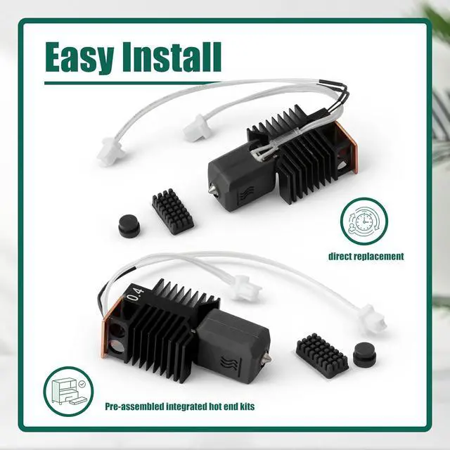 Alt view image 7 of 7 - 4PK 0.4 mm Hot End Compatible with Snapmaker U1 3D Printer | Integrated Heating Element, Circular Thermal Insulation Gaskets, Protective Sleeves with Thermal Insulation Pads