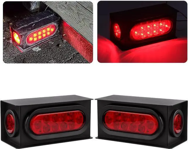 Main image of 2Pcs Steel Trailer Lights Boxes Housing Kit w/6 Inch Oval Red LED Trailer Tail Lights 10LED and 2" Round Red LED Side Marker Lights 4LED, Grommets and Wire Pigtails Connectors Included