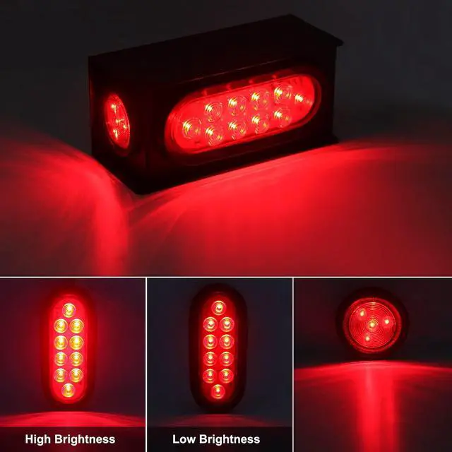 Alt view image 2 of 6 - 2Pcs Steel Trailer Lights Boxes Housing Kit w/6 Inch Oval Red LED Trailer Tail Lights 10LED and 2" Round Red LED Side Marker Lights 4LED, Grommets and Wire Pigtails Connectors Included