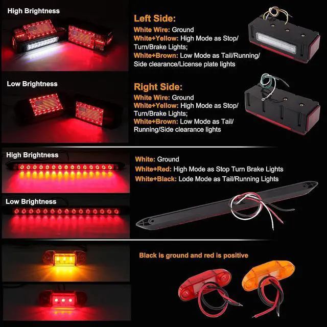 Alt view image 2 of 7 - Submersible LED Trailer Tail Light Kit 12V w/25FT Wiring Harnness | Rectangular Led Boat Trailer Brake Stop Turn Tail License Plate Lights w/Mini Markers/Tail Strip Bar for Camper Truck RV Boat