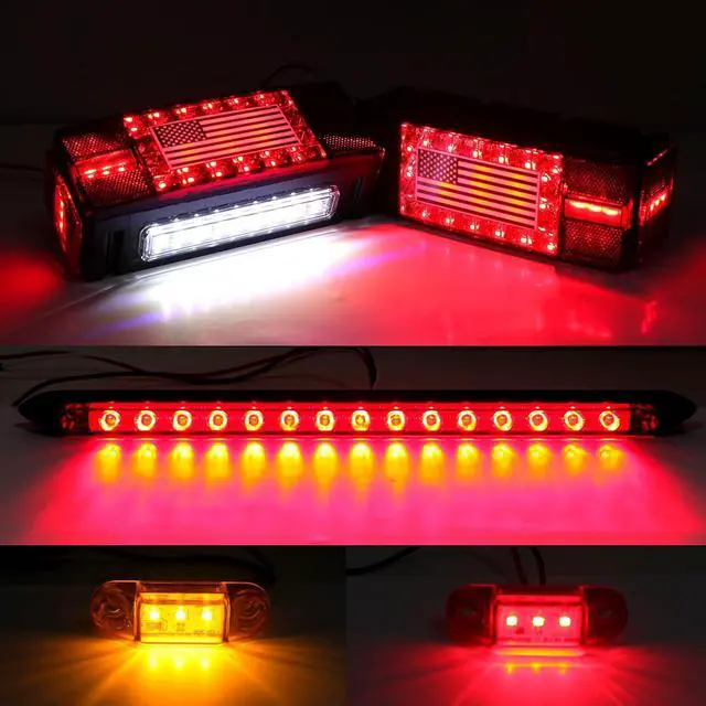 Alt view image 3 of 7 - Submersible LED Trailer Tail Light Kit 12V w/25FT Wiring Harnness | Rectangular Led Boat Trailer Brake Stop Turn Tail License Plate Lights w/Mini Markers/Tail Strip Bar for Camper Truck RV Boat