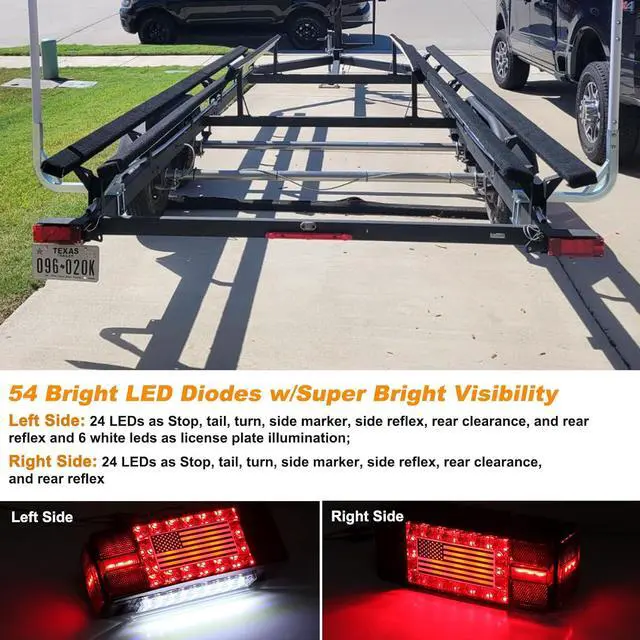 Alt view image 5 of 7 - Submersible LED Trailer Tail Light Kit 12V w/25FT Wiring Harnness | Rectangular Led Boat Trailer Brake Stop Turn Tail License Plate Lights w/Mini Markers/Tail Strip Bar for Camper Truck RV Boat