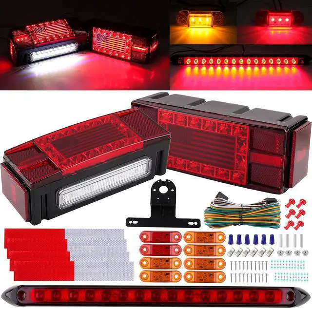 Alt view image 7 of 7 - Submersible LED Trailer Tail Light Kit 12V w/25FT Wiring Harnness | Rectangular Led Boat Trailer Brake Stop Turn Tail License Plate Lights w/Mini Markers/Tail Strip Bar for Camper Truck RV Boat