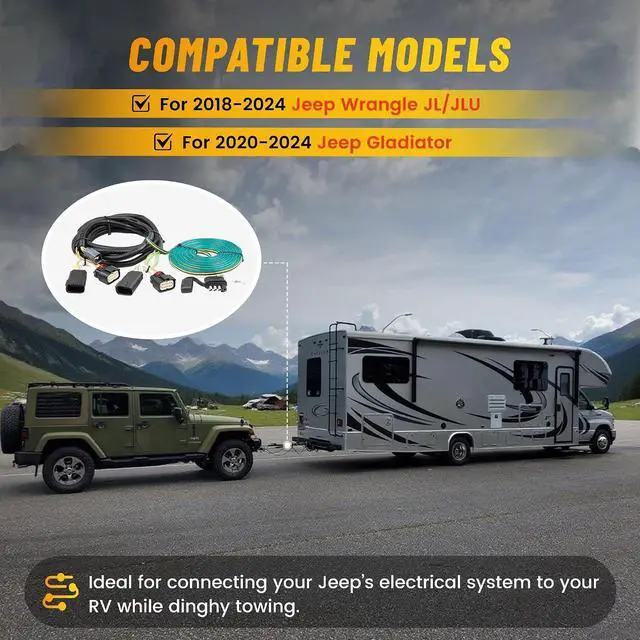 Alt view image 2 of 7 - 58964 Towed-Vehicle RV Wiring Harness for 2018-2024 Jeep Wrangler JL/JLU, 2020-2024 Jeep Gladiator, 4 Pin RV Dinghy Flat-Towing Wiring Kit