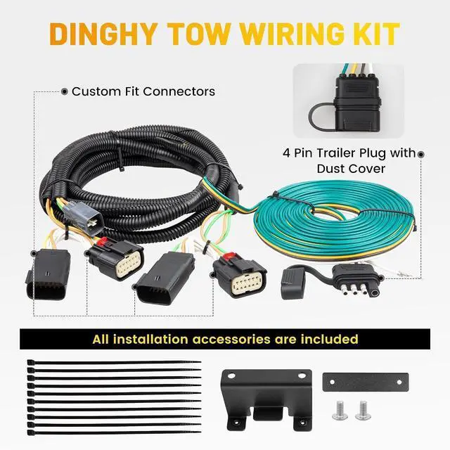 Alt view image 7 of 7 - 58964 Towed-Vehicle RV Wiring Harness for 2018-2024 Jeep Wrangler JL/JLU, 2020-2024 Jeep Gladiator, 4 Pin RV Dinghy Flat-Towing Wiring Kit