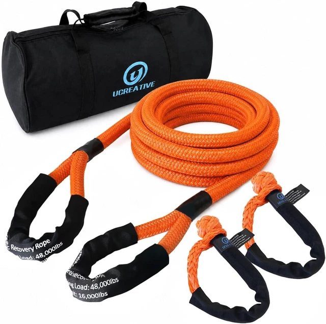 Main image of 1" x 30' Orange Kinetic Rope & 2PCS Synthetic Soft Shackles Kit | Max 48,000 lbs Breaking Strength, Off-Road Recovery for 4WD Truck & SUV