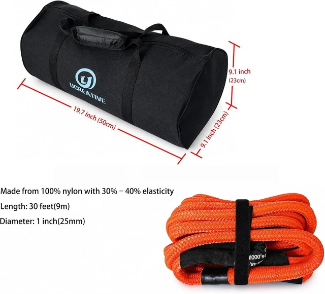 Alt view image 5 of 6 - 1" x 30' Orange Kinetic Rope & 2PCS Synthetic Soft Shackles Kit | Max 48,000 lbs Breaking Strength, Off-Road Recovery for 4WD Truck & SUV