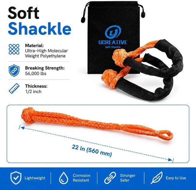 Alt view image 3 of 6 - 1" x 30' Orange Kinetic Rope & 2PCS Synthetic Soft Shackles Kit | Max 48,000 lbs Breaking Strength, Off-Road Recovery for 4WD Truck & SUV