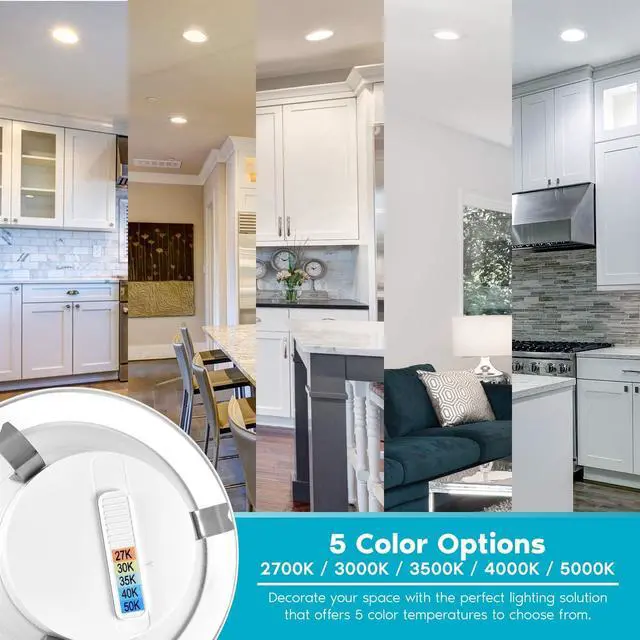 Alt view image 2 of 6 - 4 Inch LED Recessed Can Lights, 10W=60W, CCT Color Selectable 2700K | 3000K | 3500K | 4000K | 5000K, Dimmable Retrofit Downlights, 750 Lumens, Energy Star, Wet Rated, Baffle Trim (6 Pack)