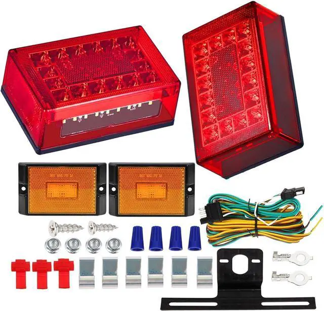Main image of 6inch Boat Trailer Lights LED Kit, Submersible Trailer Light | Rectangular Stop Turn Tail License Plate Boat Trailer Light kit w/Amber Marker Lights, 25ft Wiring Harness