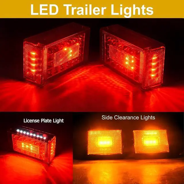 Alt view image 2 of 7 - 6inch Boat Trailer Lights LED Kit, Submersible Trailer Light | Rectangular Stop Turn Tail License Plate Boat Trailer Light kit w/Amber Marker Lights, 25ft Wiring Harness