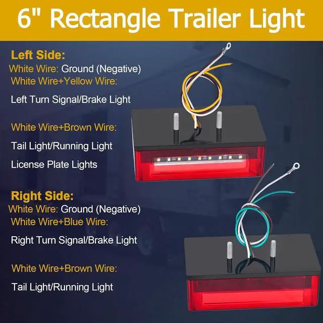 Alt view image 4 of 7 - 6inch Boat Trailer Lights LED Kit, Submersible Trailer Light | Rectangular Stop Turn Tail License Plate Boat Trailer Light kit w/Amber Marker Lights, 25ft Wiring Harness