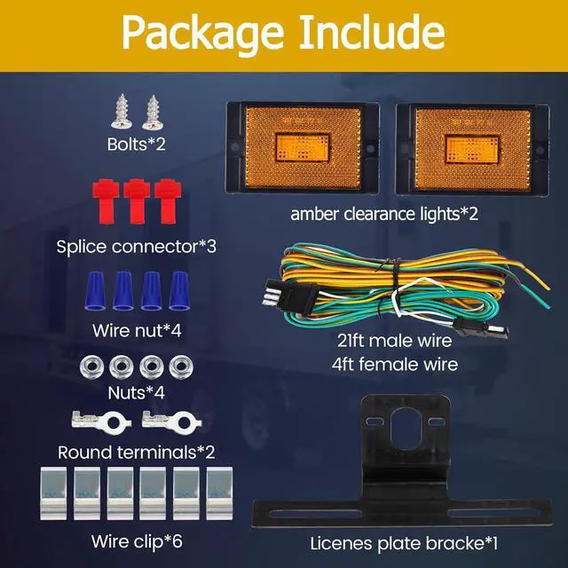 Alt view image 6 of 7 - 6inch Boat Trailer Lights LED Kit, Submersible Trailer Light | Rectangular Stop Turn Tail License Plate Boat Trailer Light kit w/Amber Marker Lights, 25ft Wiring Harness