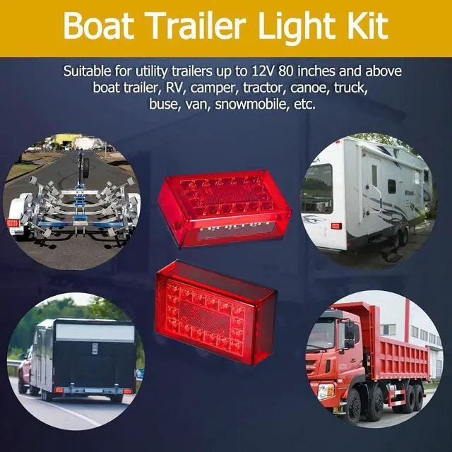 Alt view image 7 of 7 - 6inch Boat Trailer Lights LED Kit, Submersible Trailer Light | Rectangular Stop Turn Tail License Plate Boat Trailer Light kit w/Amber Marker Lights, 25ft Wiring Harness