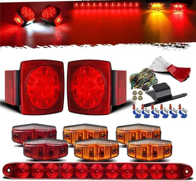 Main image of Submersible Under 80" LED Trailer Light Kit,Square Stop Turn Tail RV Truck Lights w/Wire &Bracket,Red/Amber Side Fender Marker Lamps,3rd Brake ID Light Bar for Camper Truck RV Boat Snowmobile
