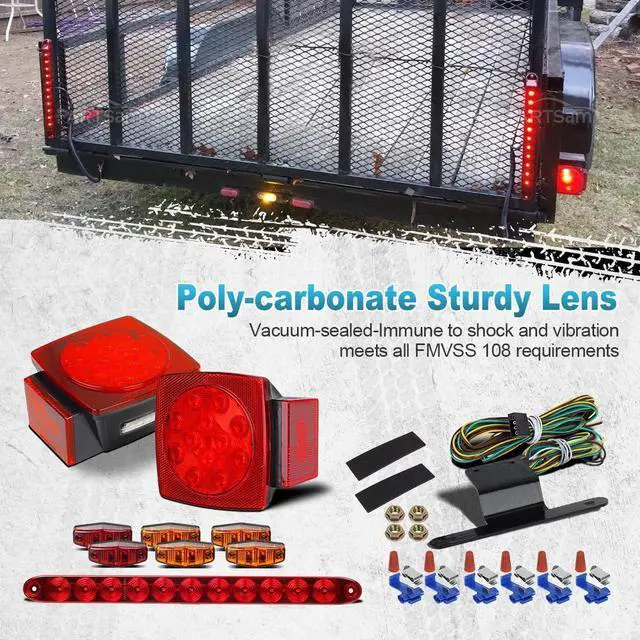 Alt view image 3 of 7 - Submersible Under 80" LED Trailer Light Kit,Square Stop Turn Tail RV Truck Lights w/Wire &Bracket,Red/Amber Side Fender Marker Lamps,3rd Brake ID Light Bar for Camper Truck RV Boat Snowmobile