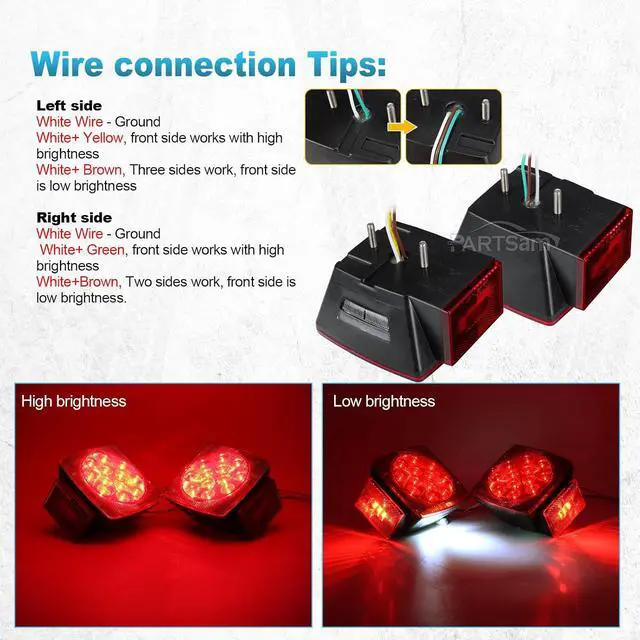 Alt view image 4 of 7 - Submersible Under 80" LED Trailer Light Kit,Square Stop Turn Tail RV Truck Lights w/Wire &Bracket,Red/Amber Side Fender Marker Lamps,3rd Brake ID Light Bar for Camper Truck RV Boat Snowmobile