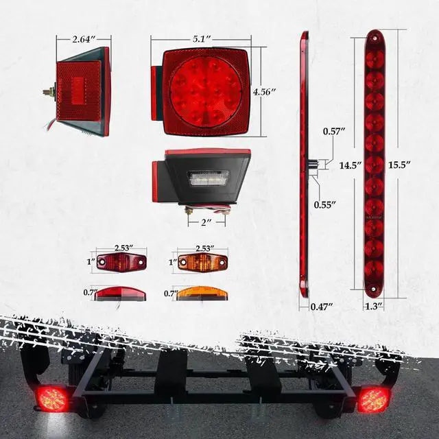 Alt view image 7 of 7 - Submersible Under 80" LED Trailer Light Kit,Square Stop Turn Tail RV Truck Lights w/Wire &Bracket,Red/Amber Side Fender Marker Lamps,3rd Brake ID Light Bar for Camper Truck RV Boat Snowmobile