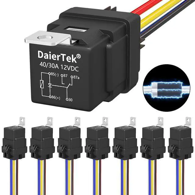 Main image of DaierTek 8 Pack 12V Relay with Built-in Diode & 12 AWG Harness Socket 30A/40A Heavy Duty SPDT 5 Pin Relay Waterproof for Car Marine Boat