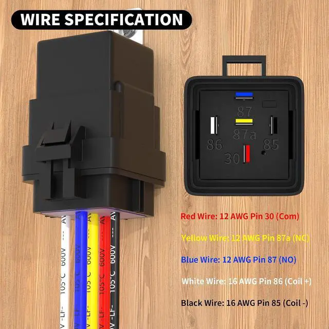 Alt view image 4 of 6 - DaierTek 8 Pack 12V Relay with Built-in Diode & 12 AWG Harness Socket 30A/40A Heavy Duty SPDT 5 Pin Relay Waterproof for Car Marine Boat